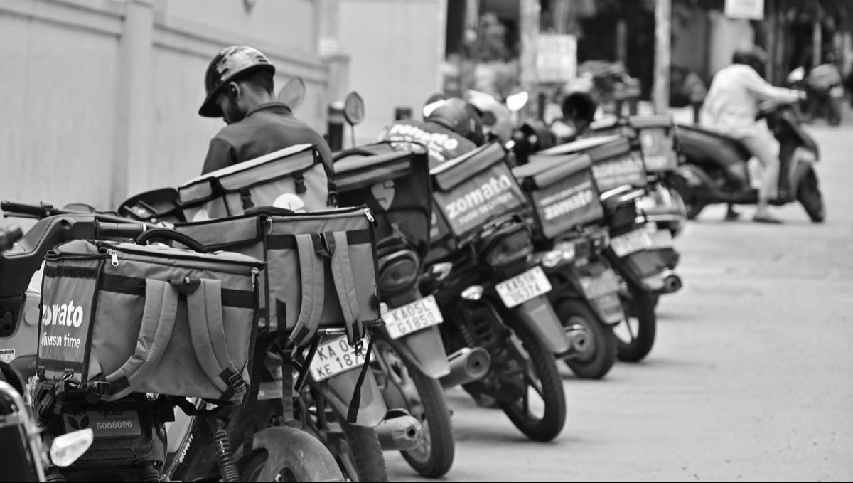 Delivery rider in traffic